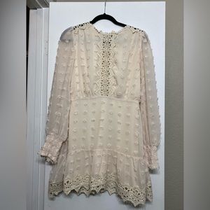 Lust or Love Cream Embroidered Lace Long Sleeve Dress